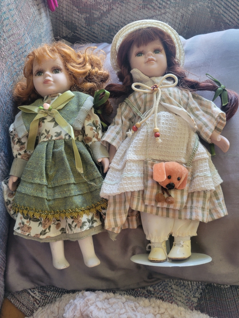 2 Vintage-Style Porcelain Doll in Green Dress – Decorative Kids Toy